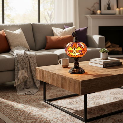 LED Jack-O-Lantern Pumpkin Lamp – Spooky Resin Halloween Table Light for DIY Holiday Decor, Parties, Home Displays and Haunted Atmosphere