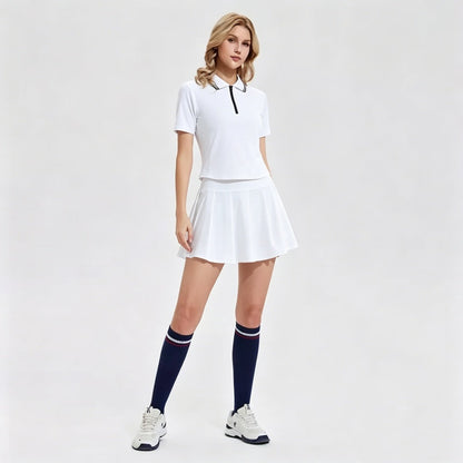 Polo Tennis Skirt Set – Quick Dry Two Piece Sportswear with Pleated Skirt for Golf, Tennis and Summer Fitness Training
