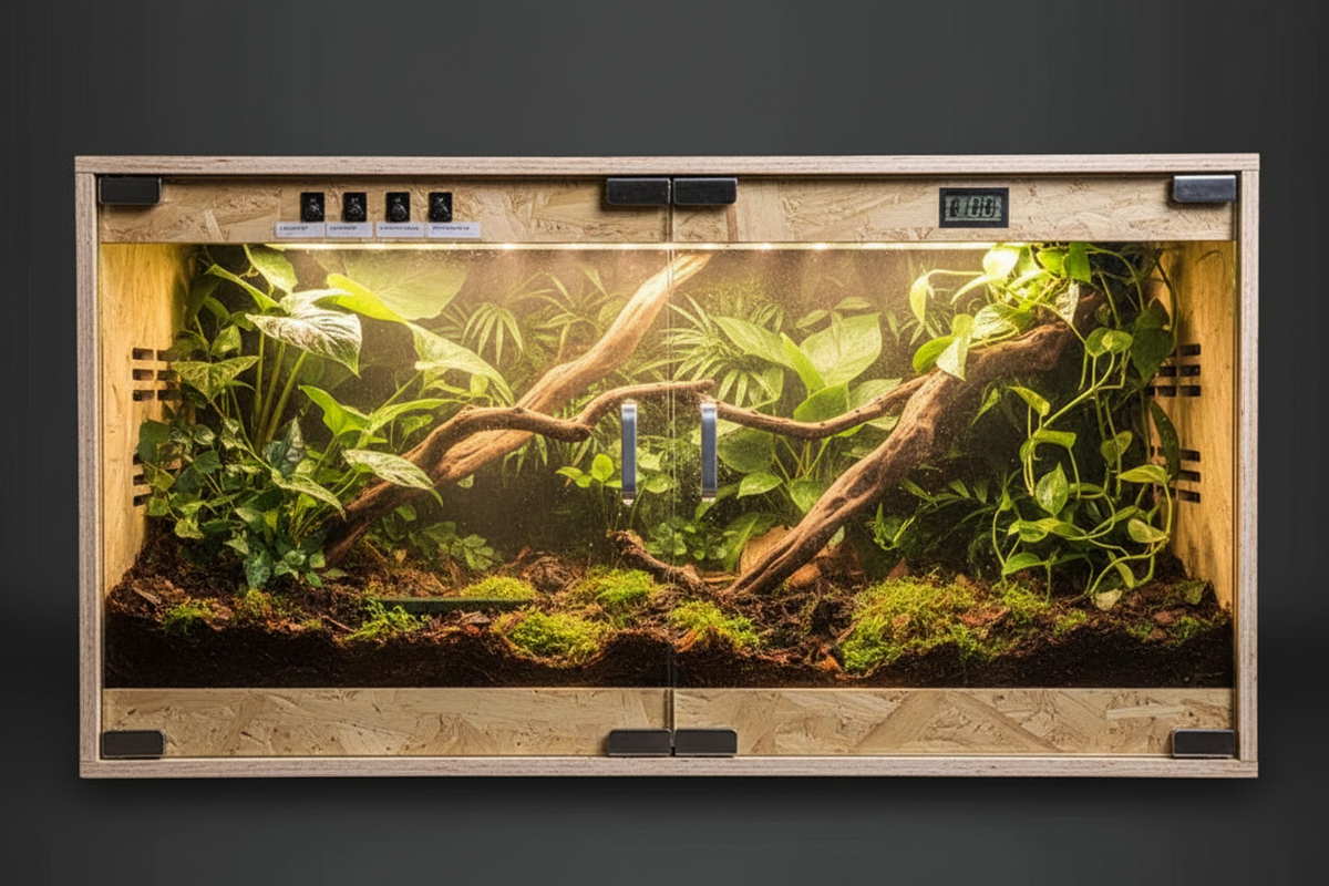 Reptile Terrarium with Rain System – Glass Heated Vivarium and Climbing Enclosure for Chameleons, Lizards, Sugar Gliders and Exotic Pets
