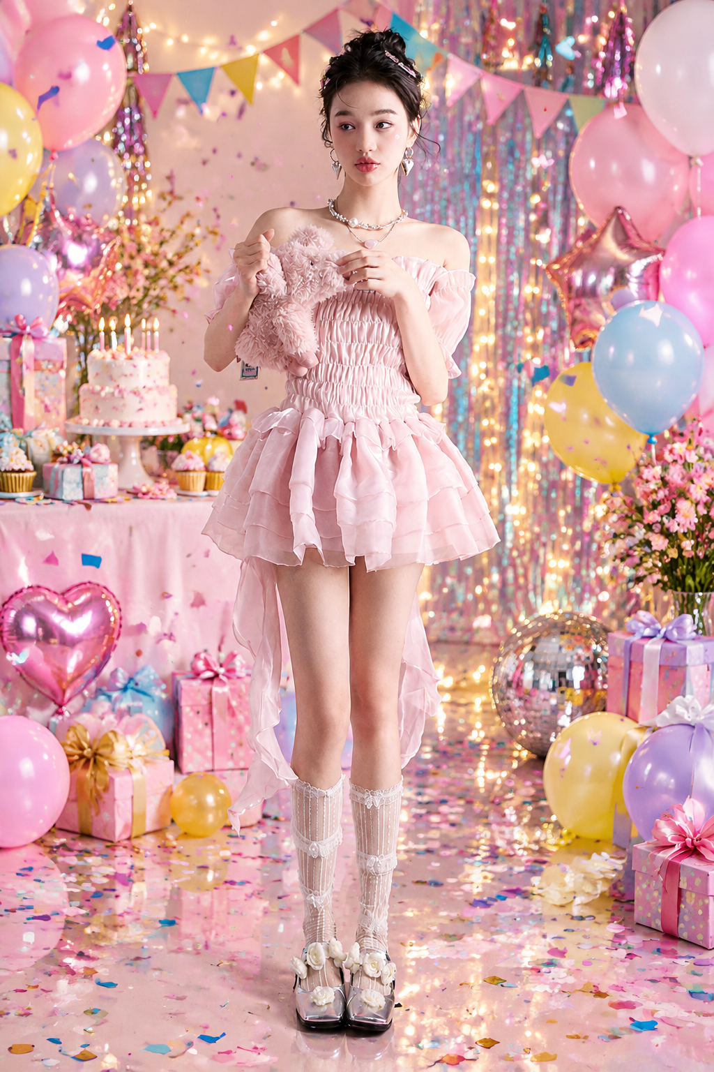 Smoked Rose Strapless Mini Dress – Fluffy Retro Pink Party Dress for Women with Romantic Feminine Styling and Statement Silhouette