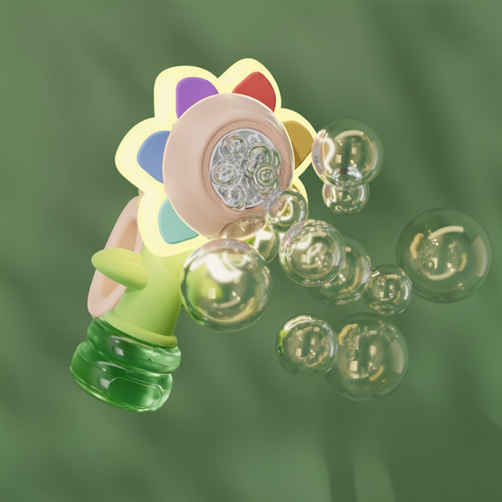 Electric Sunflower Bubble Machine - Automatic Bubble Maker Toy with Lights and Dancing Motion for Kids Outdoor Party Fun
