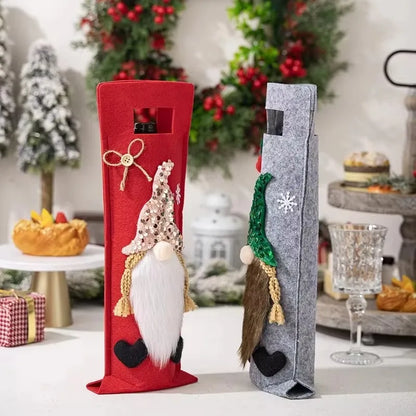 Christmas Gnome Wine Bottle Cover – Faceless Elf Bottle Bag Decoration for Home Holiday Parties, Christmas Table Décor Gift Accessory