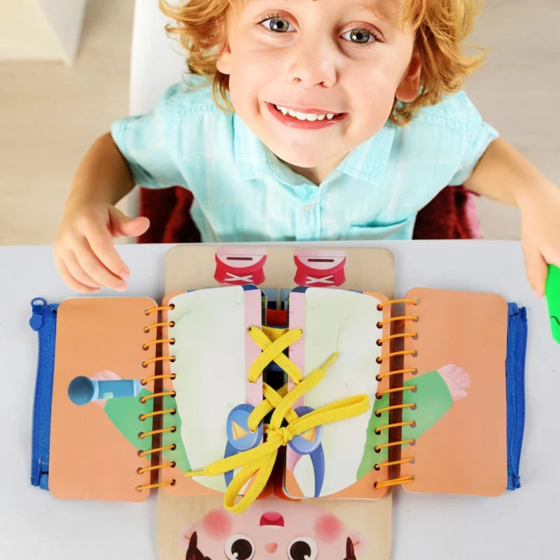 Multi-Layer Busy Board - Montessori Sensory Activity Toy for Dressing Practice, Fine Motor Skills and Learning