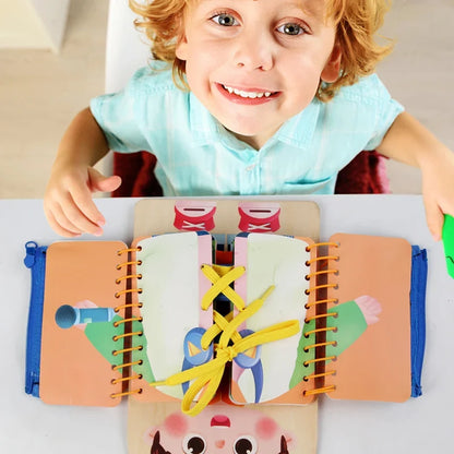 Multi-Layer Busy Board - Montessori Sensory Activity Toy for Dressing Practice, Fine Motor Skills and Learning