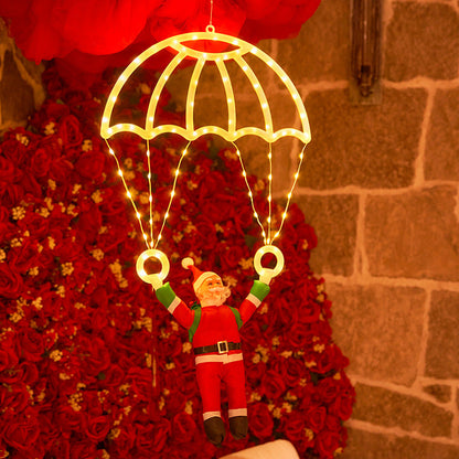 Christmas Parachute & Lantern String Lights – Santa & Snowman Leather Thread LED Window Lights for Festive Holiday Party Décor