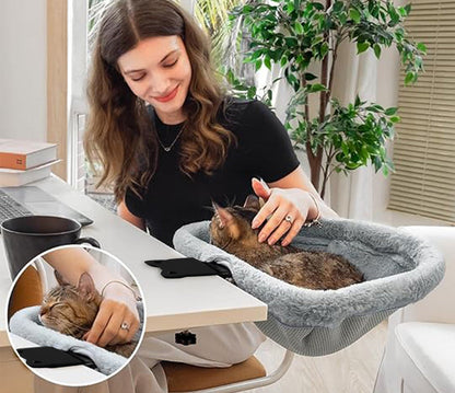 Space-Saving Cat Desk Bed – One-Click Folding Semi-Circular Hammock Perch with Sunken Design for Comfortable Home and Office Lounging