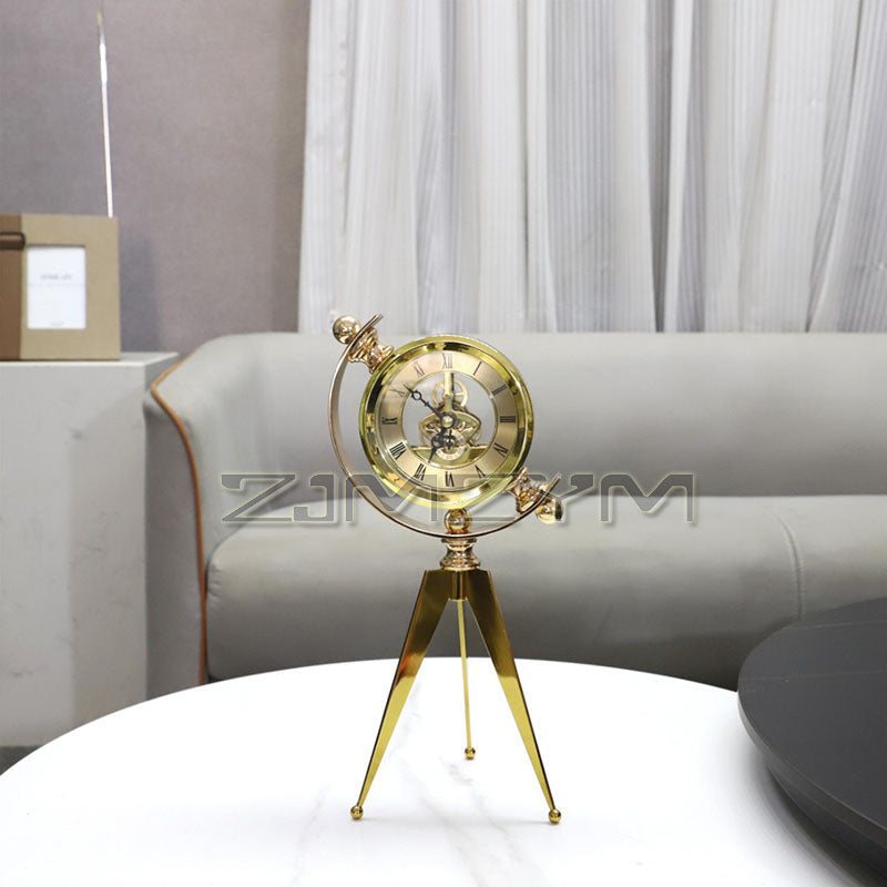 Luxury Gold Metal Table Clock - Silent Quartz Office Desk Clock with Artistic Aesthetic for Modern Home or Workspace Decor