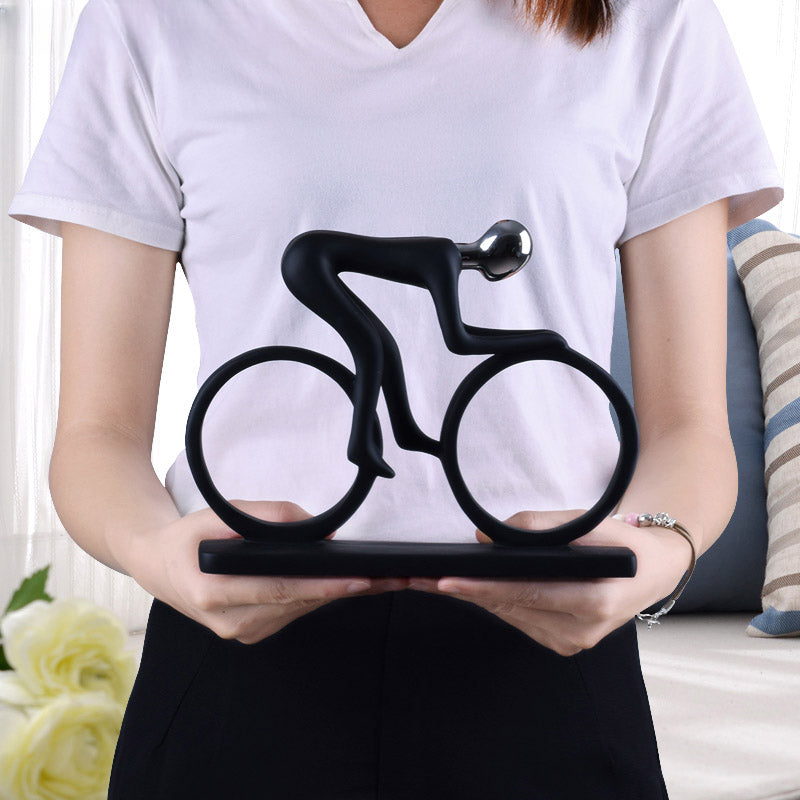 Abstract Cyclist Statue Decor - Modern Resin Bicycle Rider Figurine for Office Living Room and Sports Inspired Decoration