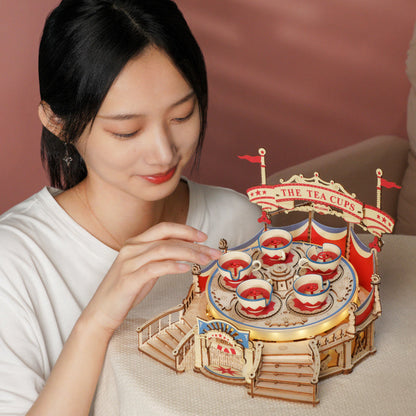 Tilt-A-Whirl Puzzle Building Toy – 3D Amusement Park Tea Cup Building Toy, Creative Christmas or Birthday Gift for Kids