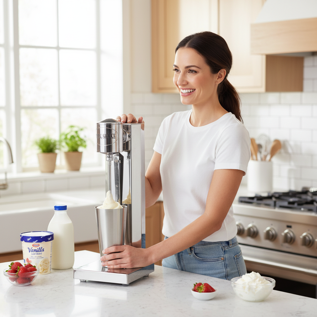Double-Head Stainless Steel Milkshake Machine – Powerful Drink Mixer for Milk Foam, Smoothies, Bubble Tea and Café-Style Beverages at Home