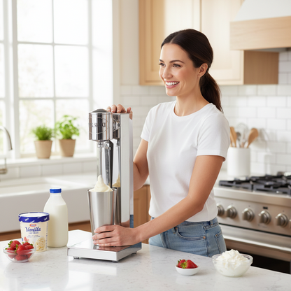 Double-Head Stainless Steel Milkshake Machine – Powerful Drink Mixer for Milk Foam, Smoothies, Bubble Tea and Café-Style Beverages at Home