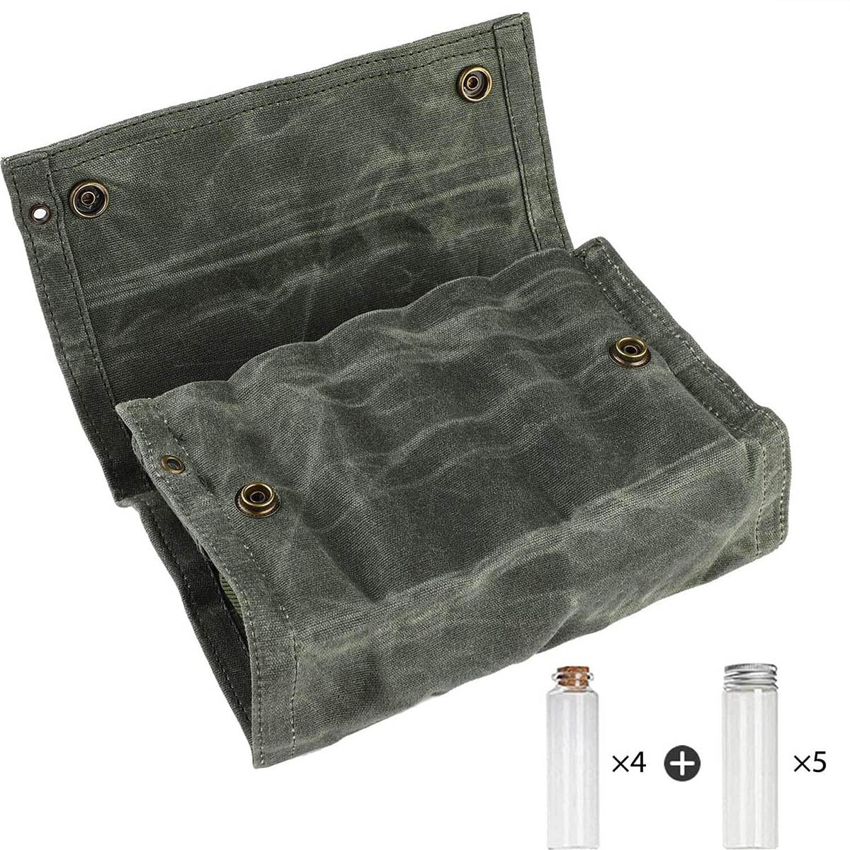 Camping Seasoning Bag Set – 9-Piece Canvas Jar Organizer for Spices, Barbecue Essentials and Picnic Condiments with Portable Outdoor Storage