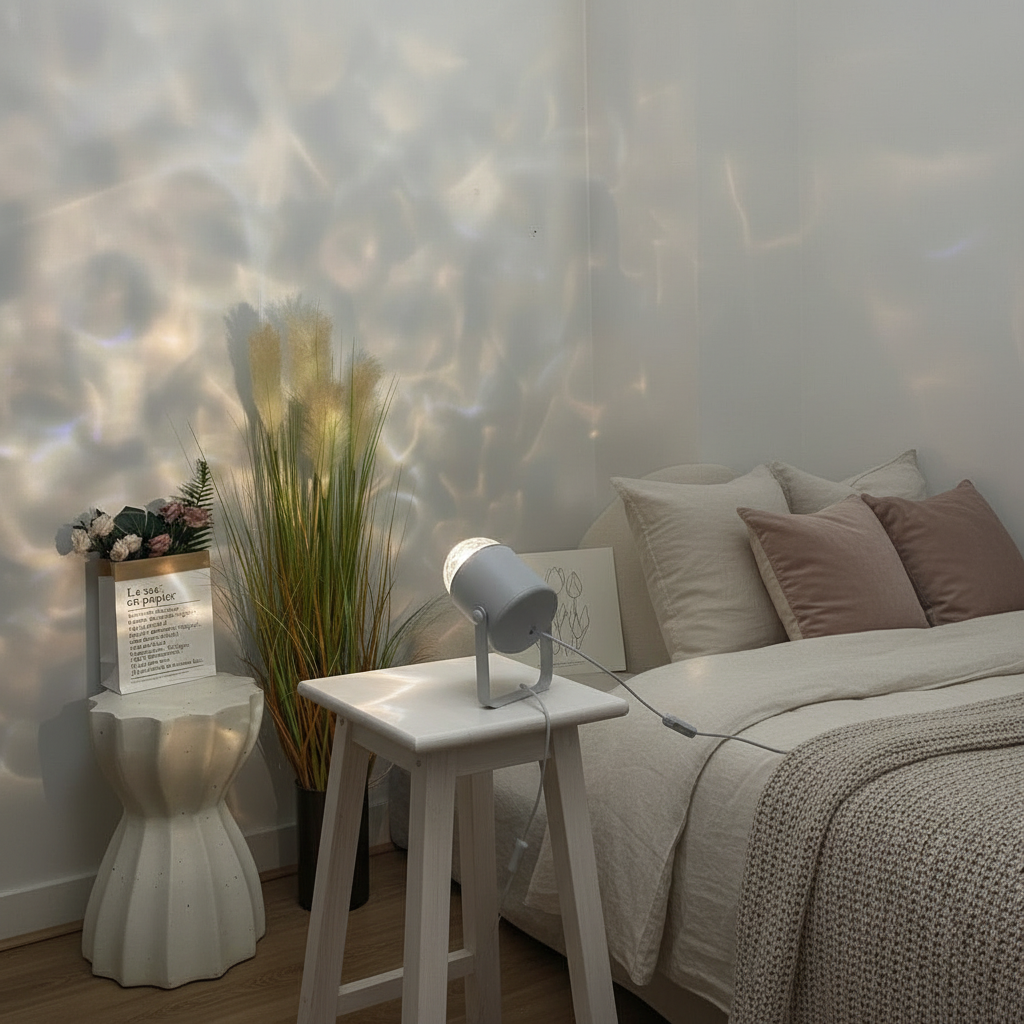 Water Ripple Wall Lamp – Rotating Sunset Ambient Night Light with Moving Shadow Effect for Bedrooms, Streaming Backgrounds and Mood Decor