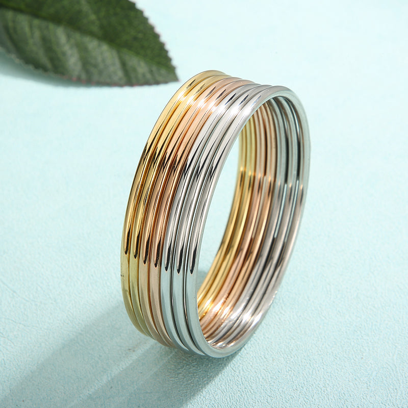 Stainless Steel Bangles for Women - 7pcs Multi-Color French Light Luxury Jewelry Set for Wedding, Gifts or Everyday Elegance