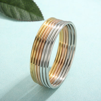 Stainless Steel Bangles for Women - 7pcs Multi-Color French Light Luxury Jewelry Set for Wedding, Gifts or Everyday Elegance