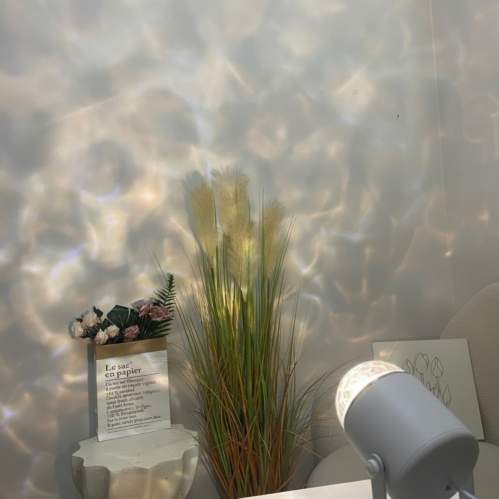 Water Ripple Wall Lamp – Rotating Sunset Ambient Night Light with Moving Shadow Effect for Bedrooms, Streaming Backgrounds and Mood Decor