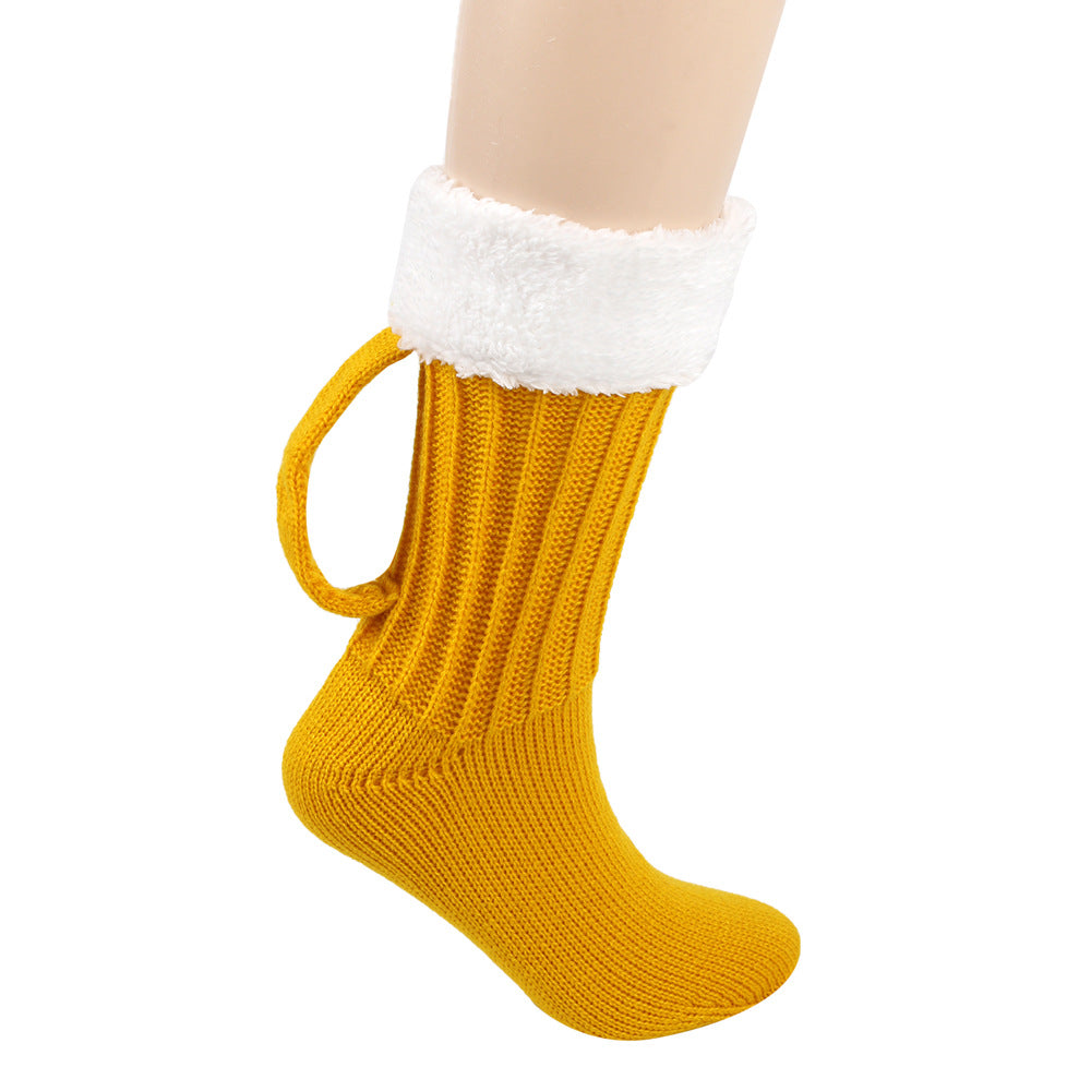 Cozy Thick Beer Mug Knit Socks – Warm Winter Floor Socks for Men & Women, Soft Mid-Tube Design, Fits EU 36–42 Sizes