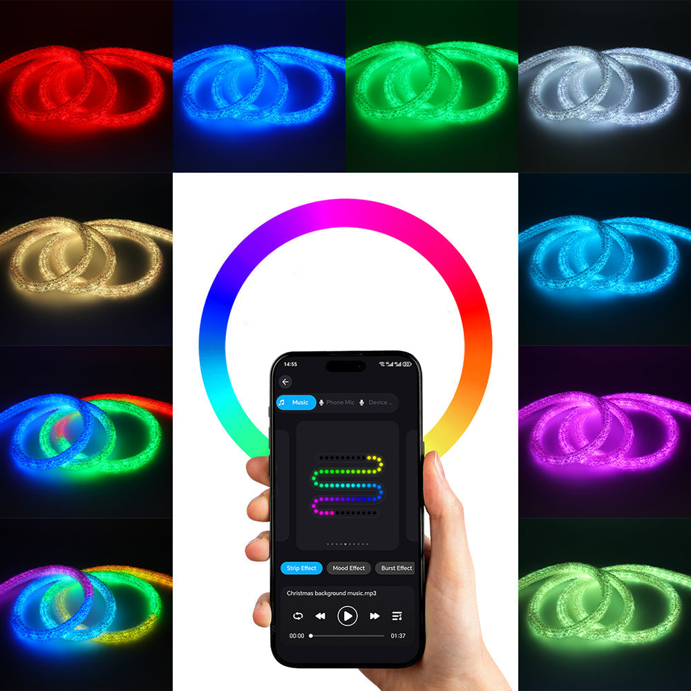 Fluffy Velvet RGB Neon Tube Light – 360° WS2812B USB LED Strip with Bluetooth Remote for Waterproof Ambient Home Decor