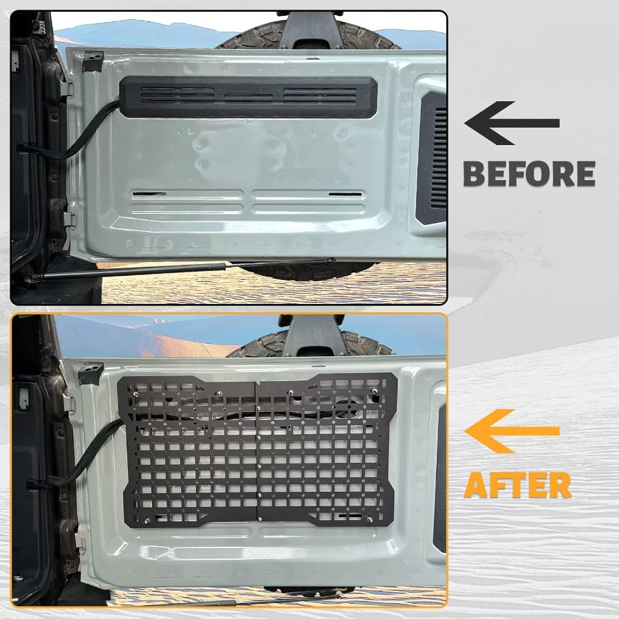 Off-Road Tailgate Storage Molle Panel – Steel Cargo Organizer Shelf for Ford Bronco Adventure and Utility Upgrades