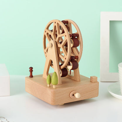 Ferris Wheel Wooden Music Box – Mini Beech Wood Handcrafted Musical Gift for Christmas, Birthdays, Valentine’s Day with Square Base Ornament Design