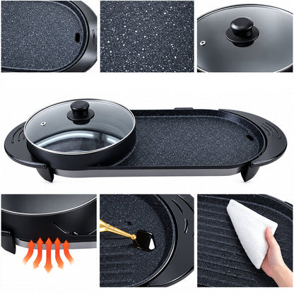 Multifunction Electric Hot Pot Grill – 2200W 2-in-1 Smokeless Barbecue Cooker with Fast Heating and Independent Dual Temperature Controls for Home Dining