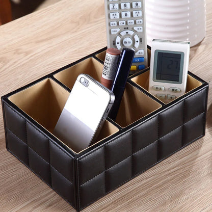 Luxury PU Leather Storage Box – Elegant Cosmetic Organizer with Makeup, Remote Control and Phone Holder for Home and Office