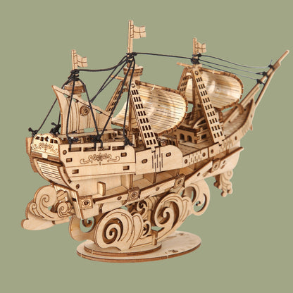 Adult DIY Wooden Boat Puzzle – Handmade 3D Assembly Craft Model Kit for Home Decor and Creative Gifting