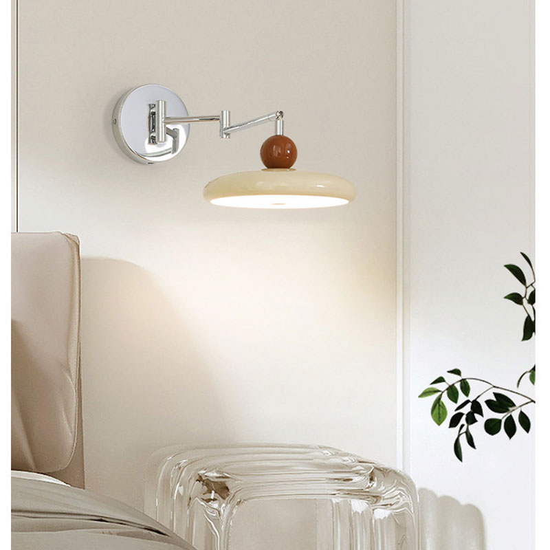 French Cream Swing Arm Wall Lamp – Adjustable LED Reading Sconce for Bedrooms, Studies, Bedside Areas and Modern Minimalist Home Decor