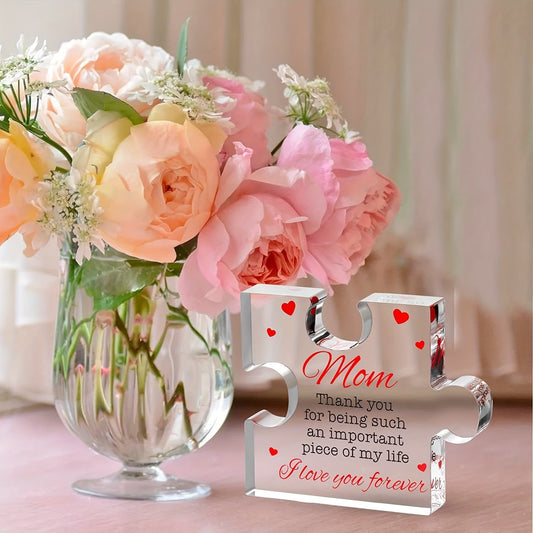 Acrylic Mom Puzzle Plaque - Engraved Decorative Keepsake Gift for Mother, Meaningful Birthday Christmas Present for Mom Desk Decor