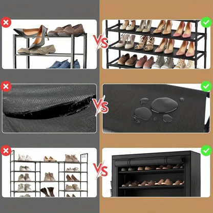 Waterproof Shoe Organizer – 7-Tier Metal Storage Rack with Zipper Cover, Space-Saving Shoe Cabinet for Bedroom & Entryway