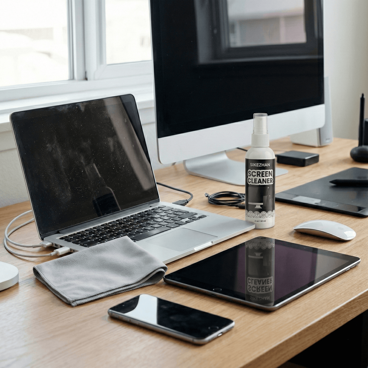 Screen Cleaner Kit – Streak-Free Spray and Polishing Cloth for MacBook, iPad, iPhone, Laptop, Monitor and TV Display Care