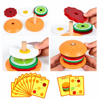 Wooden Burger and Fries Play Set – Pretend Sandwich Fast Food Toy for Kids, Kitchen Roleplay, Imaginative Learning and Creative Play