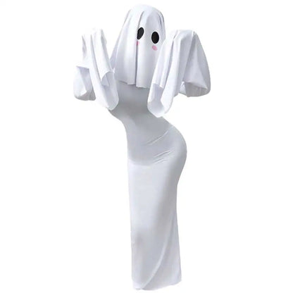 Anime Ghost Bride Costume – Cute White Fitted Dress with Mask for Women, Halloween Carnival Cosplay, Parties and Spooky Character Styling