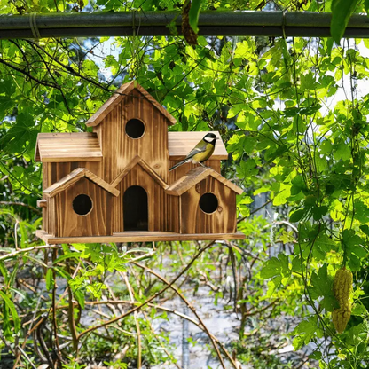 Outdoor Natural Hanging Wooden Bird House – Birdhouse for Hummingbirds and Cardinals, Decorative Garden and Yard Shelter