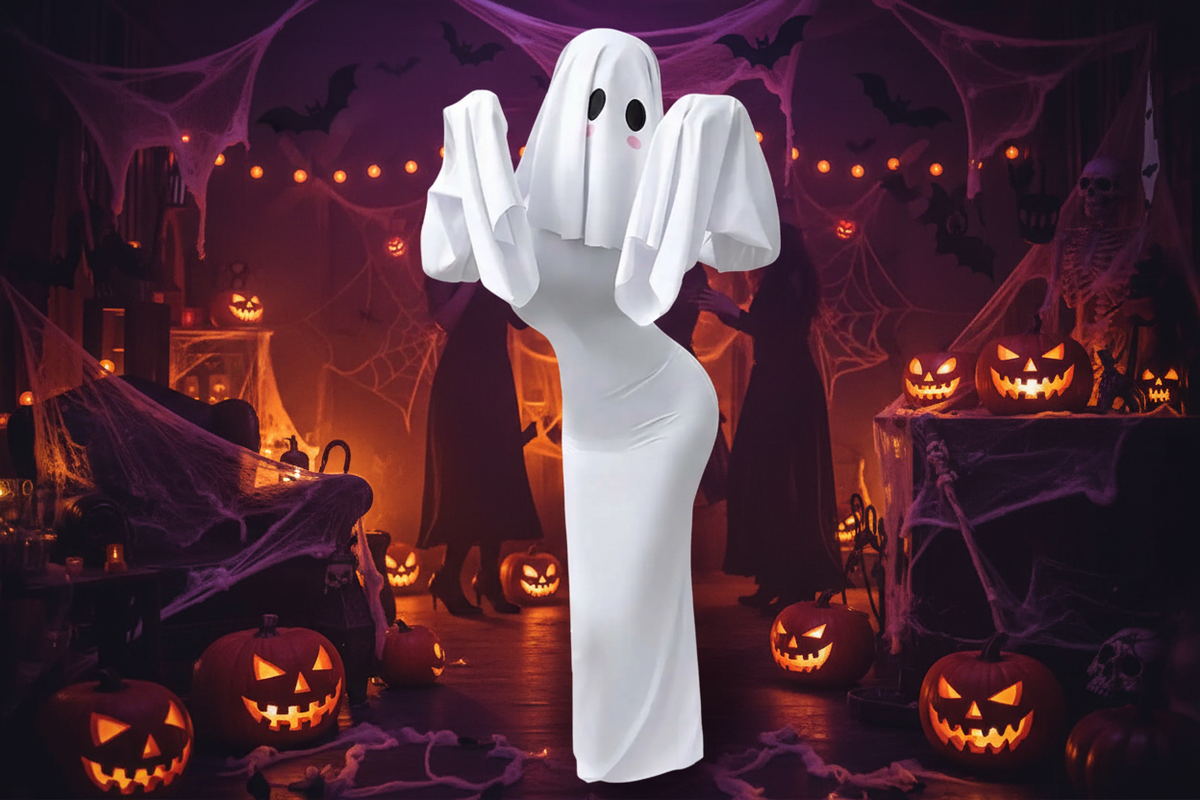 Anime Ghost Bride Costume – Cute White Fitted Dress with Mask for Women, Halloween Carnival Cosplay, Parties and Spooky Character Styling