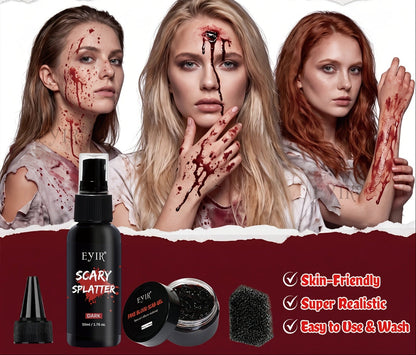 Fake Blood Makeup Kit – 5-Piece Realistic Washable Halloween SFX Set for Zombies, Monsters, Mouth Effects, Clothes and Horror Costumes