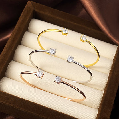 Moissanite Bangle – 2-Stone 5mm S925 Sterling Silver 18K Gold-Plated Diamond-Look Bracelet for Women, Party Jewelry, Special Gifts and GRA-Certified Style