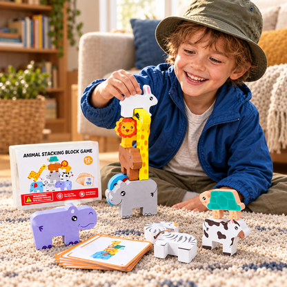 Wooden Stacking Challenge Blocks – Balance Building Toy for Kids with Creative Construction, Problem Solving and Fine Motor Skill Development