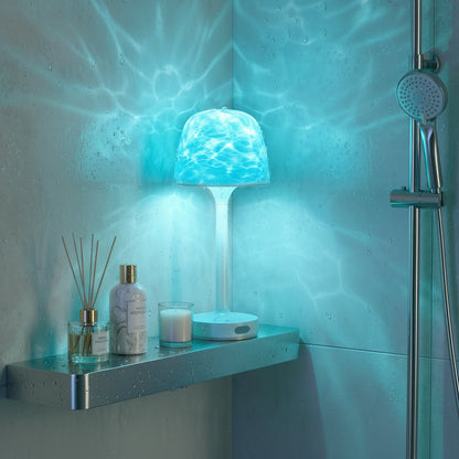 Rechargeable Waterproof Shower Light – Ocean Wave Bathroom Projector with 16 Colors for Relaxing Baths, Showers and Spa-Like Ambient Lighting