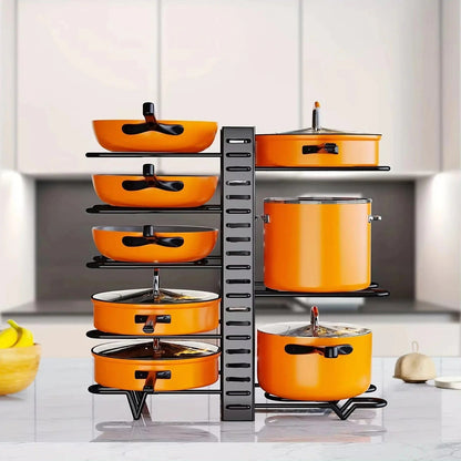 Space Saving Pot Rack Organizer - 8-Tier Metal Kitchen Storage Holder for Pots Pans Lids, Durable Home Organization Solution