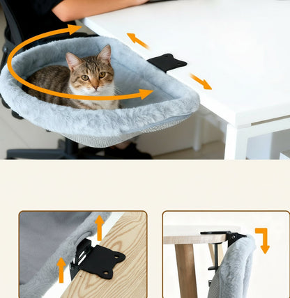 Space-Saving Cat Desk Bed – One-Click Folding Semi-Circular Hammock Perch with Sunken Design for Comfortable Home and Office Lounging