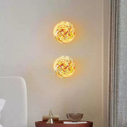 Stained Glass Globe Wall Lamp – Concealed-Base Round Ball Sconce for Bedrooms, Bedside Areas, Living Rooms and Warm Artistic Ambience