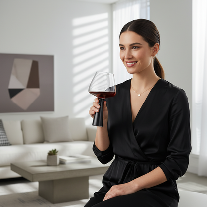 Retro Black Pillar Glassware Set – Handmade Round Wine, Champagne, Mojito and Cocktail Glasses for Stylish Parties, Gifts and Home Bars