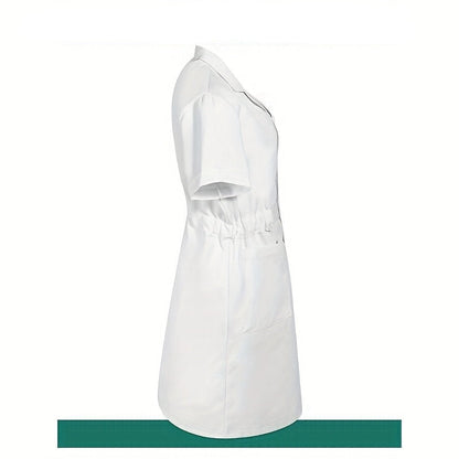 White Women’s Nurse Costume Set – Medical Lab Coat Dress with Cap and Pantyhose Halloween Cosplay Outfit