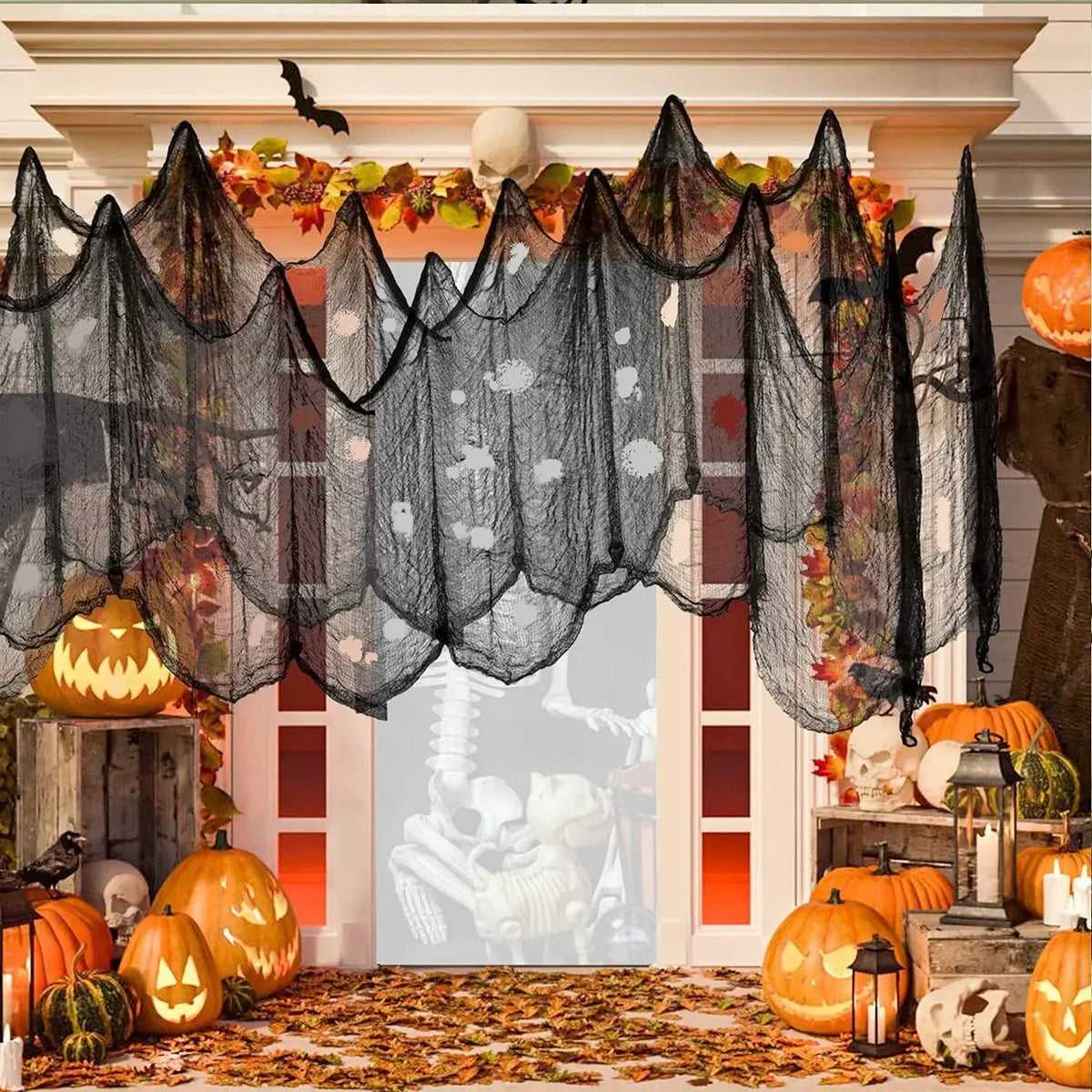 Black Creepy Halloween Gauze – 76x183CM Spooky Cloth Decoration for Windows, Tables, Doors, Haunted Houses and Horror Party Backdrops