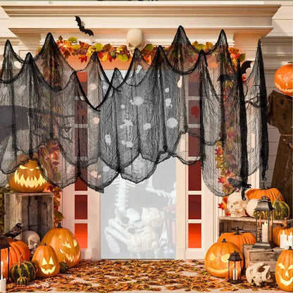 Black Creepy Halloween Gauze – 76x183CM Spooky Cloth Decoration for Windows, Tables, Doors, Haunted Houses and Horror Party Backdrops