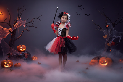 Cruella-Inspired Girls Tutu Dress – Black and White Villain Halloween Costume with Dalmatian Style for Kids, Fancy Dress and Cosplay Parties