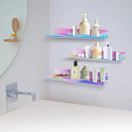 Acrylic Floating Shelf Set - Colorful Wall Mounted Storage Display for Perfumes, Cosmetics, Books and Decorative Accessories