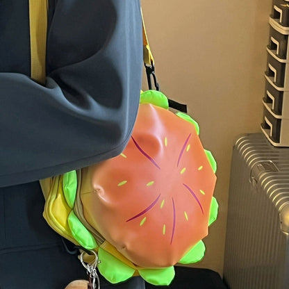Cartoon Hamburger Backpack – Large-Capacity Cheeseburger Daypack with Shoulder Strap, Fashionable Travel Messenger Bag for School, Work & Outdoor Adventures