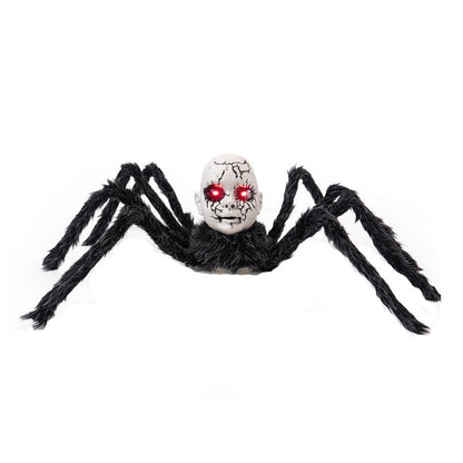 Animatronic Spider Doll Face Halloween Prop – Motion-Activated Glowing Eyes and Sound Control for Scary Haunted House Decorations and Parties